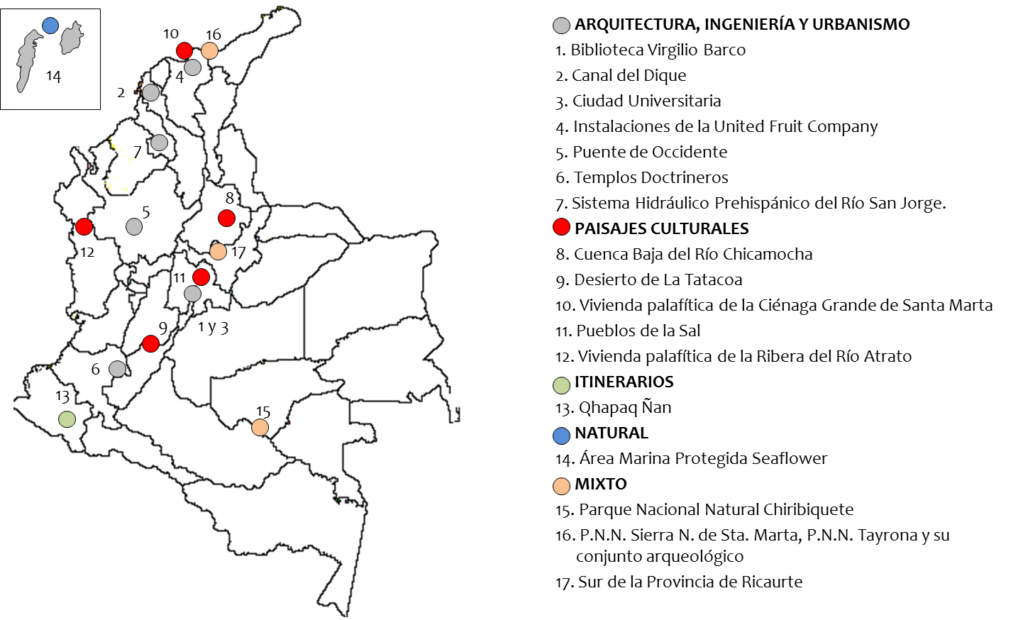 Ubicación de los sitios incluidos en la Lista Indicativa